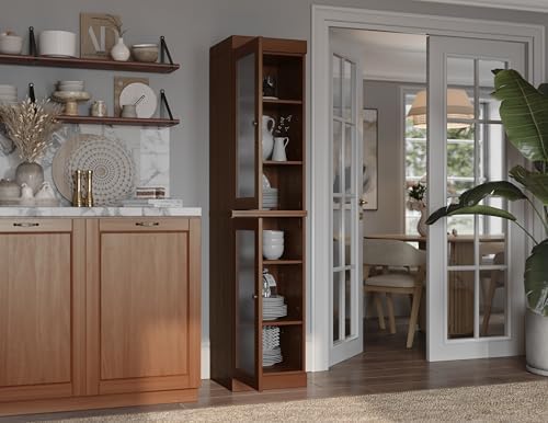 Palace Imports Solid Wood Kitchen Pantry Cabinet w/Frosted Glass Doors - Narrow Storage Cabinet - 16.5" Wide x 71.5" Tall - Mocha, Adjustable Shelves, 100% Eco-Friendly Wood, Modular Cabinets