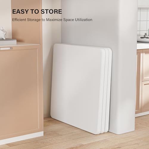 VINGLI White Card Square Table, 34 inch Foldable Legs Full Table Top, Easy to Set up and Store, Folding Portable for Game Puzzles, Gathering, Party, Dining, Indoor, Outdoor, Outside