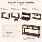 Luoxiao Console Table for Entryway with 3 Rattan Drawers Storage Open Shelf | Narrow Entry Table for Hallway, Foyer, Couch, Front Entrance, Anti-Tip, Easy to Assemble, 47 Inch, Walnut, Mid-Century Modern