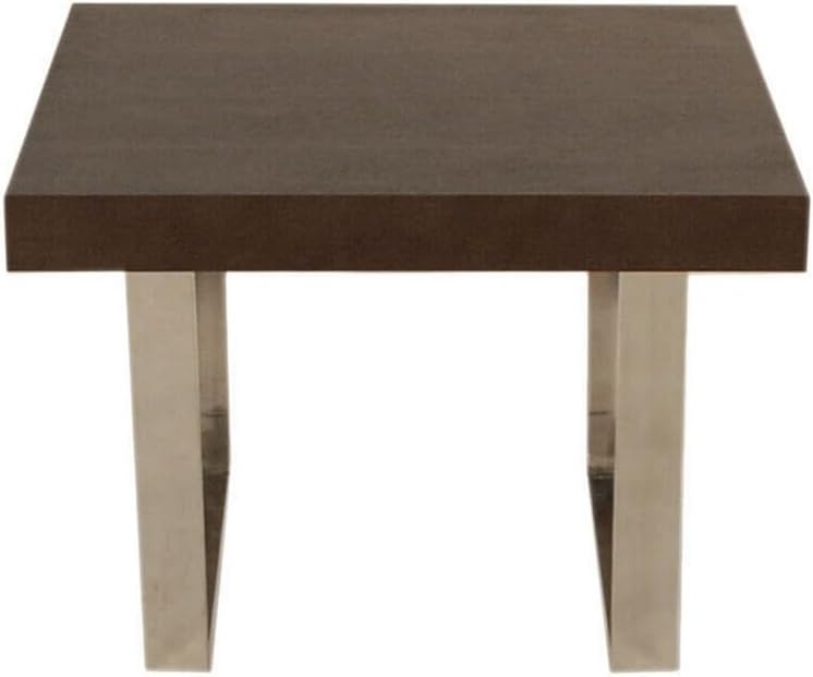 HomeStock Nordic Haven 28 Inch Square Espresso Brown Wood Side End Table with Polished Steel Sled Legs and Modern Contemporary Design