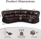 Upgraded 5 Seater Reclining Sofa Set, Modern Living Room Couch (Pu,Brown) | Home Theater Seating with Removable Console, Recliner Sectional Couch with Storage, Reclining Sectional Couch Set with USB