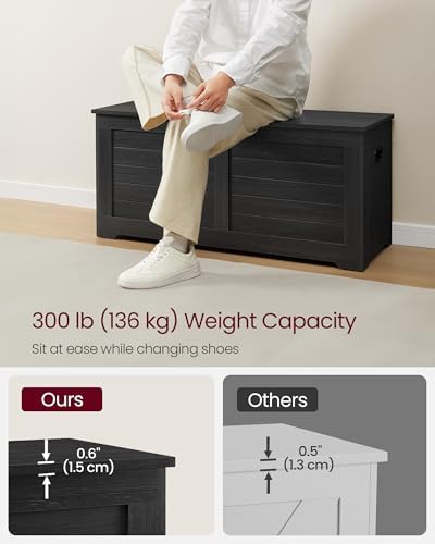 VASAGLE Storage Chest, 39.4 Inches Width Bench with 2 Safety Hinges | Farmhouse Style, for Entryway, Bedroom, Living Room, Charcoal Gray, SOFIE Collection ULSB061B01