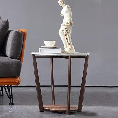 Telephone Table, Marble Surface Telephone Table,Sofa Round Side Table,Small Metal Coffee Table in The Living Room,Brushed Stainless Steel Bracket,Thickened Solid Base