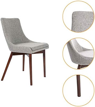 CangLong Upholstered Fabric Chairs and Solid Wood Legs for Kitchen Dining Bedroom Living Room, Set of 2, Grey