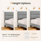 GRUSIGN King Size Platform Bed Frame with Velvet Headboard, Adjustable Height Wooden Slats Support, Upholstered Mattress Foundation, Fits Mattress or Mattress with Box Spring, Easy Assembly, Grey