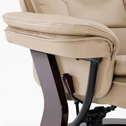 Swivel Recliner Chair with Ottoman Reclining Lounge Sofa Footrest, Set of 1 | 360°Sturdy Wood Base, Soft Faux Leather, Upholstered Ultra-Plush Foam, Modern Armchair, Living Room Bedroom Office Reading