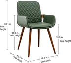 LUNLING Mid Century Modern Faux Leather Dining Chairs Set of 2, Green, Upholstered Seat, Metal Legs, Adjustable Foot for Kitchen Dining Room Desk Chairs