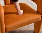 VESCASA Modern Barrel Dining Chairs Set of 4 with Open Back, Orange Velvet | Comfortable Upholstered Dining Room Chairs, Sturdy Solid Wood Legs, Accent Kitchen Armchairs for Living Room, Home, Apartment
