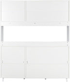 Modern White Kitchen Buffet and Hutch Storage Cabinet with Glass Doors, 4 Drawers, Open Shelves, and Hooks, Multifunctional Sideboard for Dining Room and Kitchen Organization