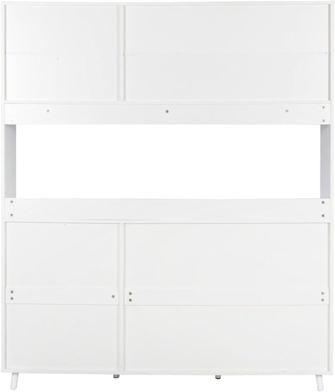 Modern White Kitchen Buffet and Hutch Storage Cabinet with Glass Doors, 4 Drawers, Open Shelves, and Hooks, Multifunctional Sideboard for Dining Room and Kitchen Organization