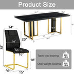 79" Black Dining Table Set for 8,Modern Luxury Dining Table Set with Chrome Gold Legs, Faux Marble Kitchen Table with 8 Black Gold Chairs for Kitchen and Dining Room
