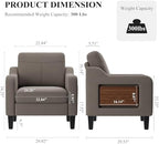 Accent Chairs Set of 2 for Living Room, Mid-Century Upholstered Armchair with Foldable Table & 2 Side Pockets, Modern Linen Wooden Sofa Chair for Bedroom & Reading Room, Brown