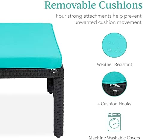 Best Choice Products Set of 2 Wicker Ottomans, Multipurpose Outdoor Furniture for Patio, Backyard, Additional Seating, Footrest, Side Table w/Removable Cushions, Steel Frame - Black/Teal