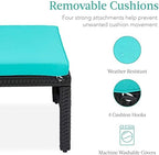 Best Choice Products Set of 2 Wicker Ottomans, Multipurpose Outdoor Furniture for Patio, Backyard, Additional Seating, Footrest, Side Table w/Removable Cushions, Steel Frame - Black/Teal