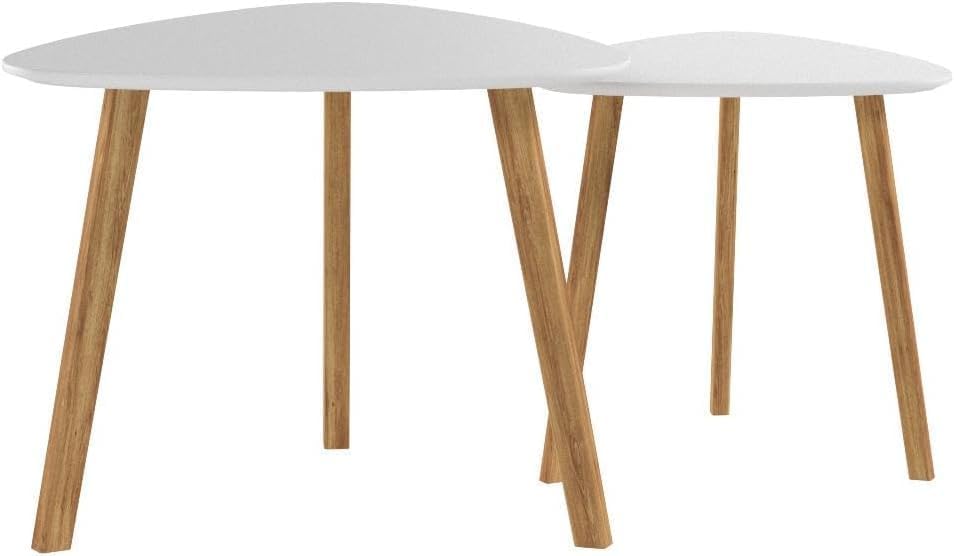 BAMEOS Bamboo Nesting Triangle End Table,Set of 2 Side Table Modern Minimalist Coffee Table for Living Room, Balcony in White