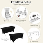 1 Set 6 FT Rectangle Folding Table with Carrying Handle, Lightweight Fold-in-Half Utility Table, with Matching Black Stretch Spandex Covers, Ideal for Weddings, Parties, Camping, Banquets, Crafts