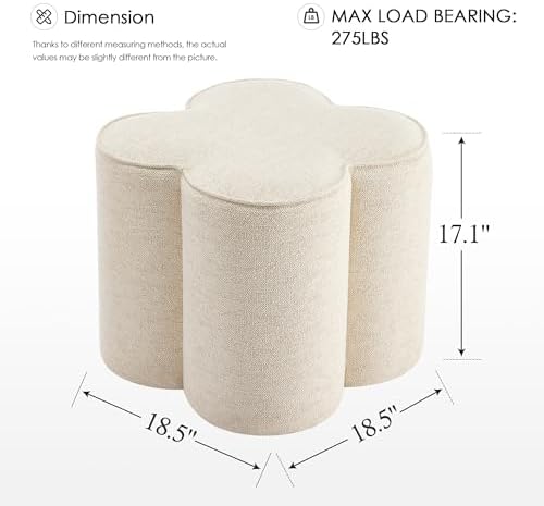 Zesthouse Flower Pouf Ottomans Foot Rest Set of 2, Linen Poofy Ottomans | Large Ottoman Footstool for Couch, Modern Living Room Stool Seat, Cute Square Vanity Stool for Bedroom, Beige Dorm Foot Stool