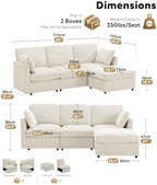 Iroomy Sectional Cloud Couch for Living Room, Spring Cushion Seating, L Shaped Convertible Modular Sofa with Ottoman, Beige