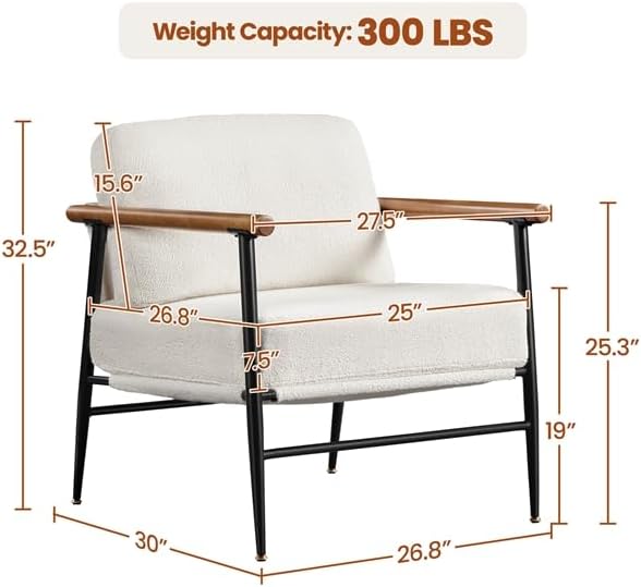 Yaheetech Accent Chairs Set of 2, Modern Living Room Chairs, Ivory | Boucle Fabric Lounge Chair with Metal Frame, Plush Back Pillow and Seat Cushion for Living Room Bedroom Vanity Waiting Room