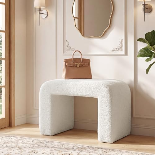 Tribesigns Vanity Stool Chair, Large Foot Stool Ottoman, Modern Foot Rest for Couch, Shoe Bench for Entryway, End of Bed Bench for Bedroom, Extra Seating for Living Room, Fully Assembly, White