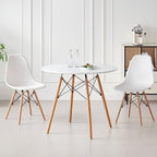5-Piece Round Dining Set, 35.5" Kitchen Table Chairs Set of 4 | Space Saving Furniture, Plastic Seats, Solid Wood Legs, for Living Room Apartment Office Home, White