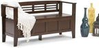 SIMPLIHOME Adams 48" Wide Solid Wood Storage Bench in Medium Brown