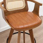 Mid Century Counter Stools, 26.3" Kitchen Island Stools with Curved Back | 360° Swivel, Ergonomic Rattan Back, Walnut Bentwood Frame, Natural Wood Legs, Faux Leather Upholstered for Kitchen, Island