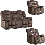 HAOMARKETS 3 Pieces Recliner Sofa Furniture Set, Include 2 Power Recliner Chairs with Message&Heat and a Manual Loveseat with Hidden Storage and Cup Holders for Living Room, Brown