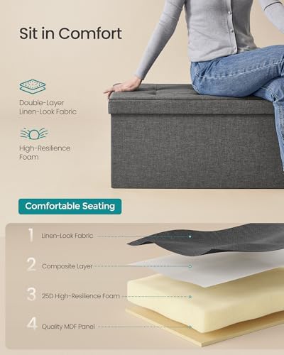 SONGMICS 30 Inches Folding Storage Ottoman Bench, Load 660 lb | Ottoman Foot Rest, Storage Chest, for Living Room, Entryway, Slate Gray and Ink Black, MINOTA Collection ULSF47K