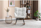 Rocking Chair, Upholstered Teddy Fabric Glider Chairs, Lounge Accent Armchair with Thick Cushion and High Backrest, Accent Rocking Chair for Bedroom, Living Room, Ivory