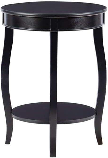 BOWERY HILL Round Wood End Table with Shelf, 18.5 x 24 in, Black Finish, MDF and Pine Wood, Bentwood Skirt, Contemporary Accent Table for Living Room or Bedroom