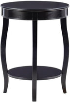 BOWERY HILL Round Wood End Table with Shelf, 18.5 x 24 in, Black Finish, MDF and Pine Wood, Bentwood Skirt, Contemporary Accent Table for Living Room or Bedroom