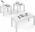 Pemberly Row 3-Piece Living Room Table Set, Includes Coffee Table & 2 Side Tables, Durable Engineered Wood, White Finish, Thick Tabletops, Modern Design, Sturdy Furniture for Living Room or Office