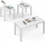 Pemberly Row 3-Piece Living Room Table Set, Includes Coffee Table & 2 Side Tables, Durable Engineered Wood, White Finish, Thick Tabletops, Modern Design, Sturdy Furniture for Living Room or Office