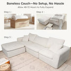 Modular Sectional Cloud Sofa, No Assembly Oversized Couch, Beige | Comfy Seating with High Back Pillows, Ideal for Living Room & Small Apartment, Durable Fabric for Families & Renters