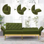 Velvet Sofa Set w/Adjustable Armrests & Backrests, Olive Green | Tufted Accent Chair w/Ottoman & Convertible Futon Sofa Bed, 2 Pieces Comfortable Couch Set for Living Room, Apartment