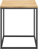 Pemberly Row Contemporary Square Wood and Metal Side Table, Solid Mango Wood Top, Powder-Coated Metal Frame, Oak Finish, 16.1 x 16.1 x 18.5 in, Non-Marking Floor Glides, Modern Accent Table for