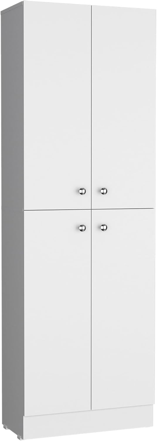 Kitchen Pantry 71" H, 4 Doors, 5 Adjustable Shelves, Laundry, White