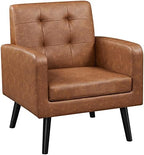 Yaheetech Mid Century Accent Chairs Set of 2 Living Room Chairs Retro Brown | Faux Leather Upholstered Sillones Para Sala, Modern Reading Nook Chairs, Button Tufted Back, Rubberwood Legs, Bedroom Office