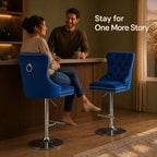 Blue Modern Swivel Bar Stools Set of 2, Velvet Counter Height Bar Stools for Kitchen Island, Adjustable Bar Chairs Barstools, Tufted Back, Silver Base, Sillas para Barra de Cocina (Blue, 2 Pcs)