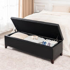 Black Ottoman with Storage Faux Leather Storage Ottoman Bench | 51 Inch Upholstered End of Bed Ottomans with Hinged Lid, Rectangle Long Foot Rest Bench for Entryway Living Room Bedroom