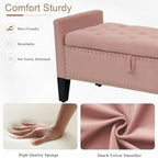 Velvet Ottoman with Storage, 46'' Upholstered Button Tufted End of Bed Bench with Arms, Modern Storage Bench for Living Room, Bedroom, Entryway, Pink