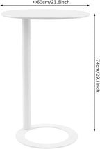 C-Shaped Round End Table for Couch, Mental Side Table Sofa Tables Slide Under Couch for with O-Shaped Base for Small Space, White