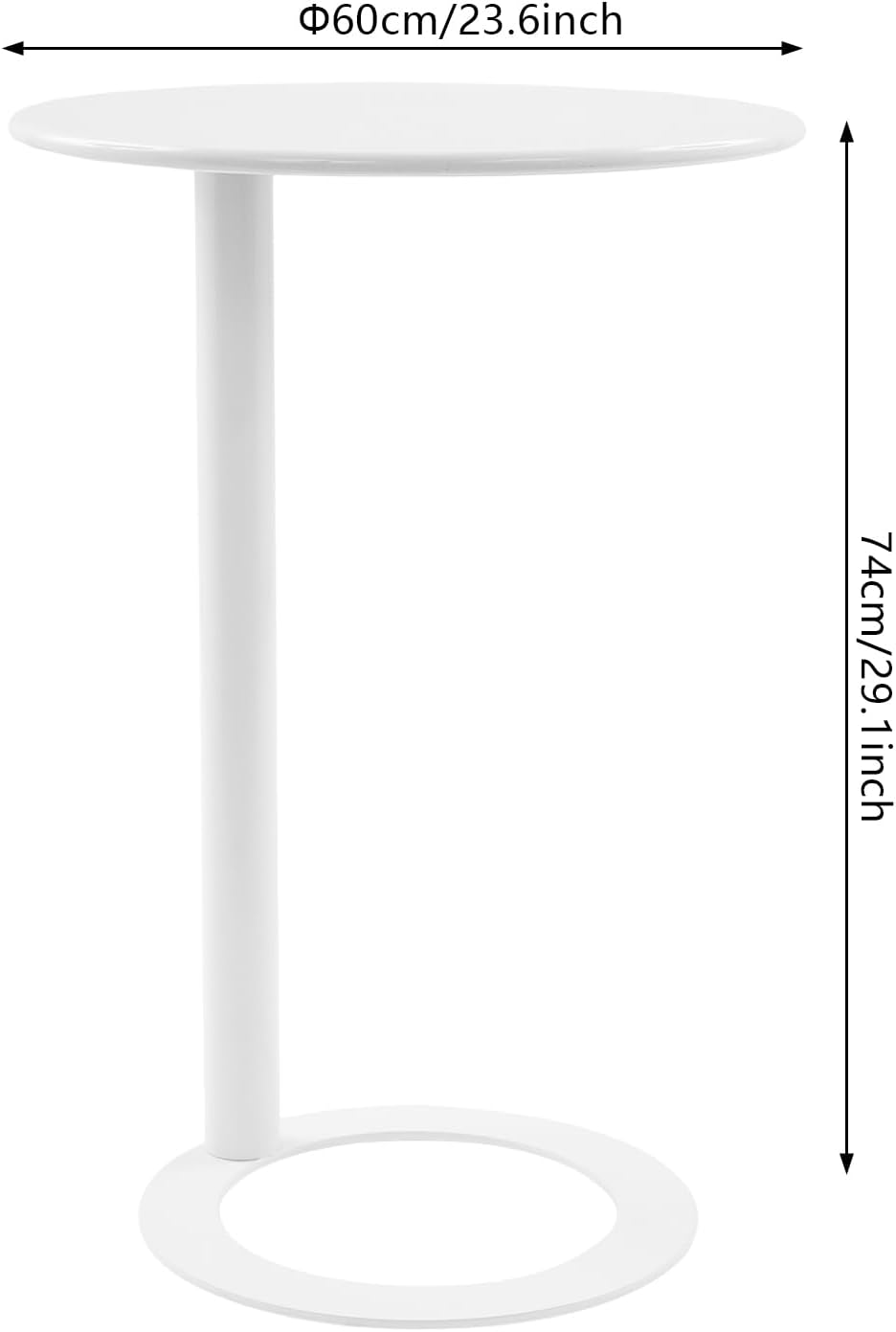 C-Shaped Round End Table for Couch, Mental Side Table Sofa Tables Slide Under Couch for with O-Shaped Base for Small Space, White