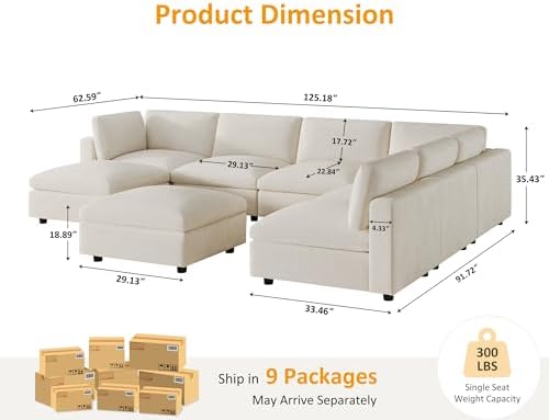 VANOMi Sectional Modular Sofa,Large U Shape Sectional Couch,Chenille,Beige | Washable,Removable Cover,Modern,Comfortable