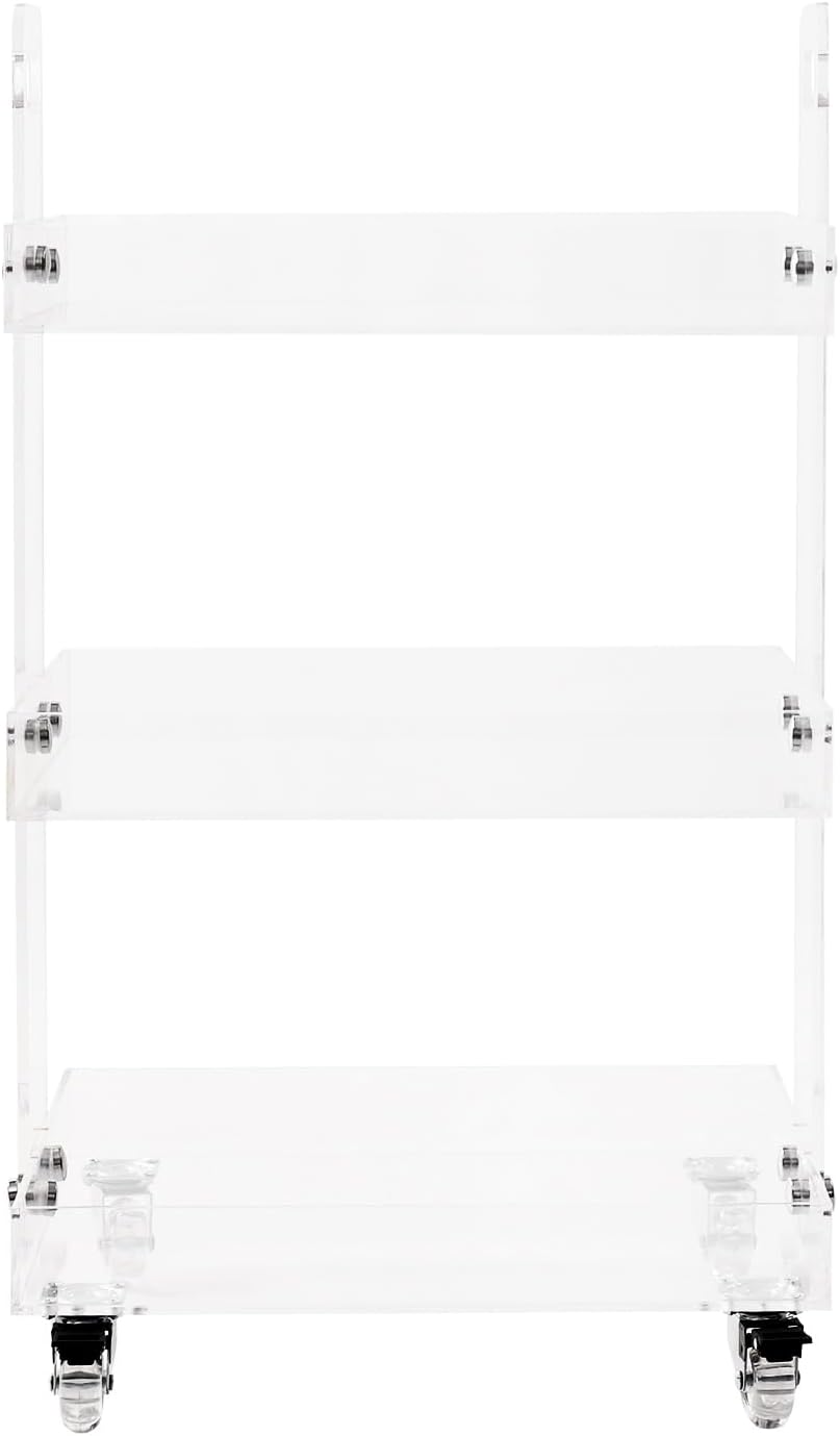 Gdrasuya10 Clear Acrylic Side Table with Wheels, 3 Tier Acrylic End Table Side Table Rolling Serving Cart Snack Table Easy Assemble for Couch Living Room Party Balcony