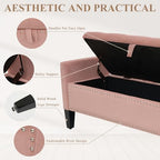 Velvet Ottoman with Storage, 46'' Upholstered Button Tufted End of Bed Bench with Arms, Modern Storage Bench for Living Room, Bedroom, Entryway, Pink