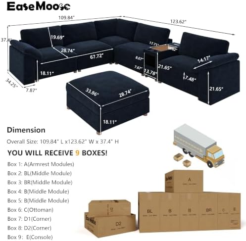 EASE MOOSE Oversized Sectional Sofa, L Shape Modular Deep Seat Couch | Extra large Sectional Wide seats,Comfort Modern Cloud Modular Sectional sofa With console,Removable washable