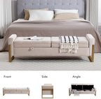 67" Storage Bench for Bedroom, End of Bed Bench King Size, Beige | Double Lids Storage Ottoman Bench with Golden Legs, Upholstered Velvet Bench for Foot of Bed Window Living Room Entryway