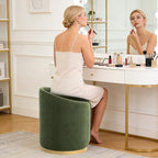 Swivel Vanity Stool with Gold Base Comfy Vanity Chair Modern Round Stool for Makeup Vanity Ottoman Foot Rest for Bedroom livingroom (Green)